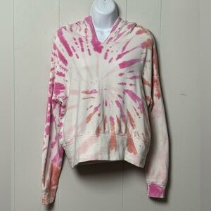 Aerie Offline Women’s Modal Blend Cropped Pink and White Tie-Dye Hoodie Size M